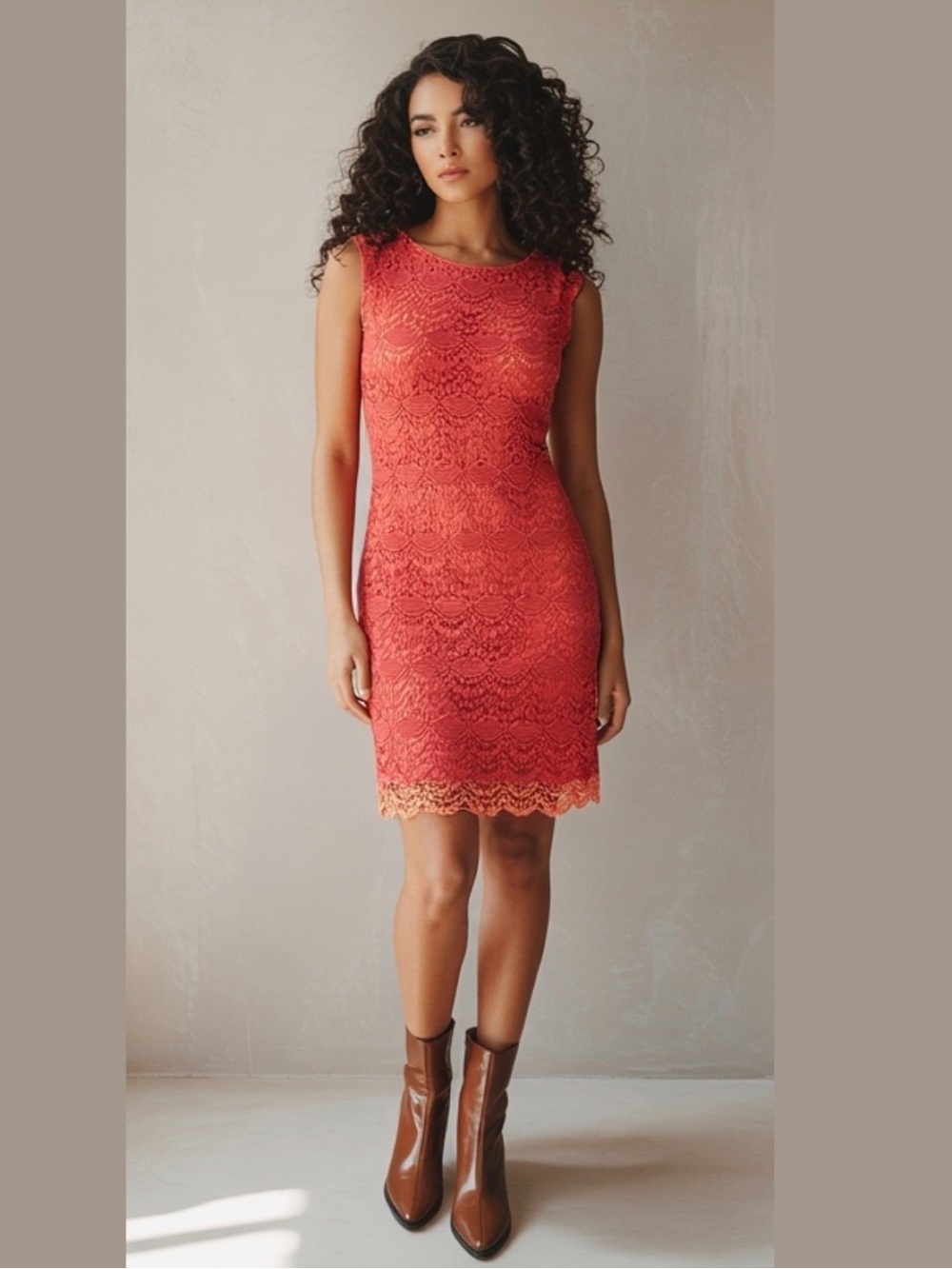 bebe Coral Lace Sleeveless Sheath Dress